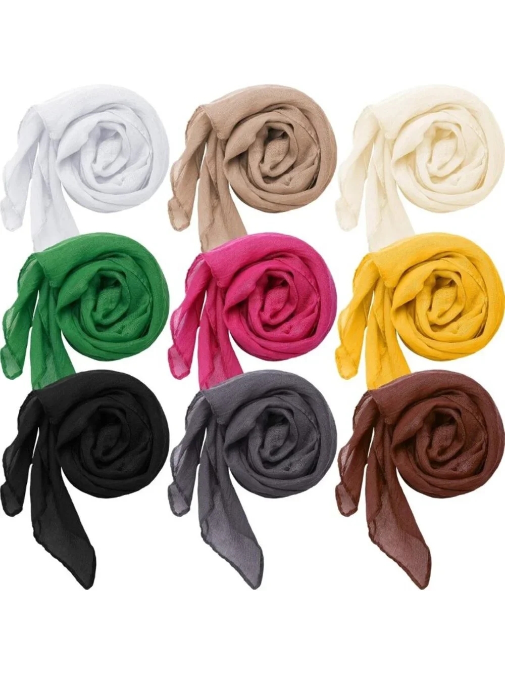 9 Pieces Women's Soft Cotton Scarves - Light Fashion Wraps in Candy Colors